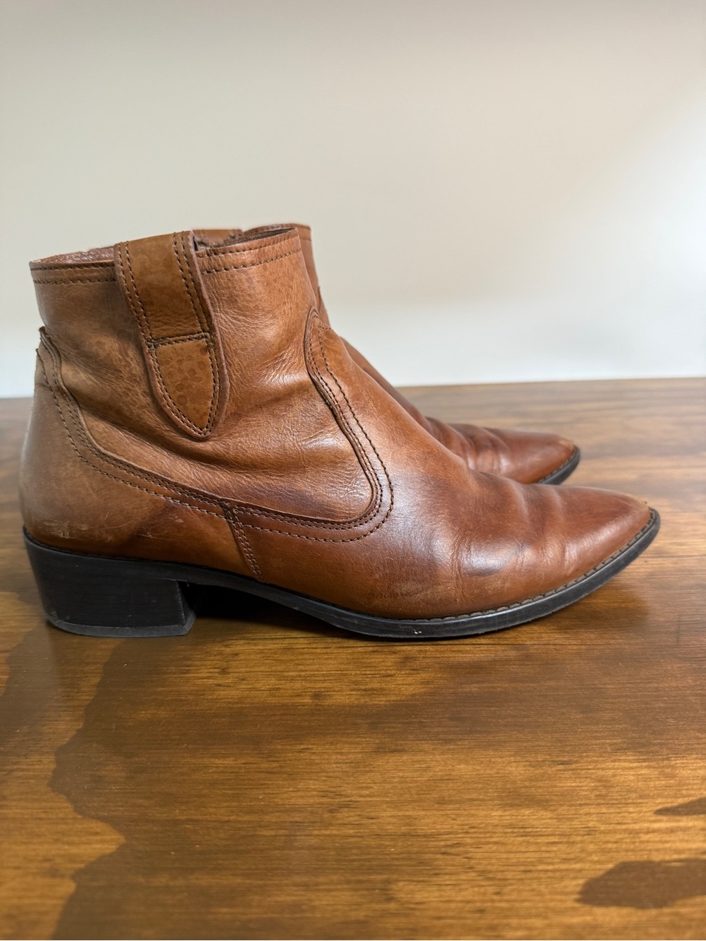 Paul Green Cognac Leather Pointed Toe Booties
